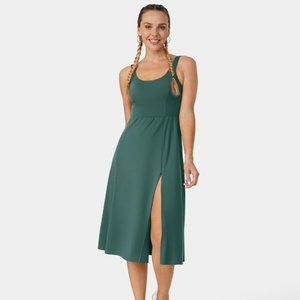 Halara  Padded Backless Twisted Split Midi Dress